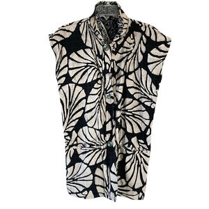 NADYA OS Black/Cream/Navy Batik Reversible Sleeveless Vest Handmade in Indonesia